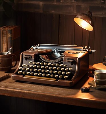 Antique typewriter on rustic wooden desk indoors generated by artificial intelligence